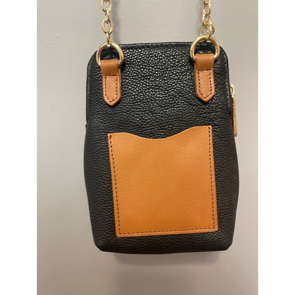 Valentina Italian Pebbled Leather Crossbody Bag Black Gold Chain 8X5 - Picture 4 of 5